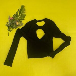 Emma & Sam black long sleeve keyhole and open back crop top